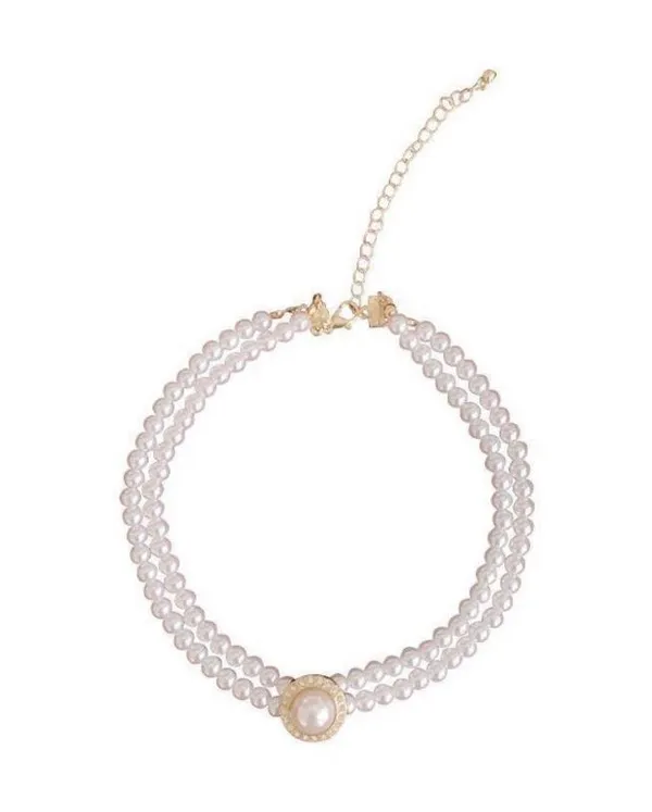 Elegant White Pearl Pendant Choker Necklace for Women,Layered Pearl Necklace - Image 4