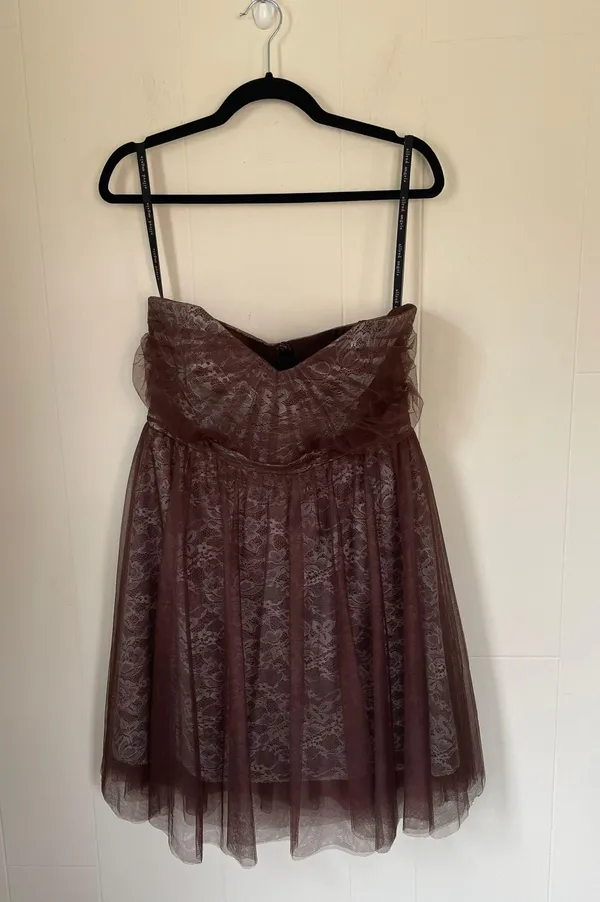 strapless formal dress brown lace women’s size 12 prom dance Y2K - Image 4