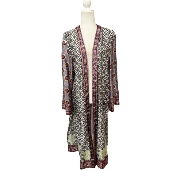 Zara Printed Long Kimono Duster – Boho Open Front Layer – Size M - Image 2