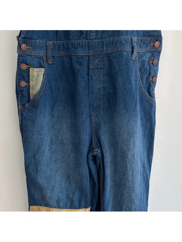 $128 We the Free Free people Carpenter Patched Dungarees jean overalls S - Image 6