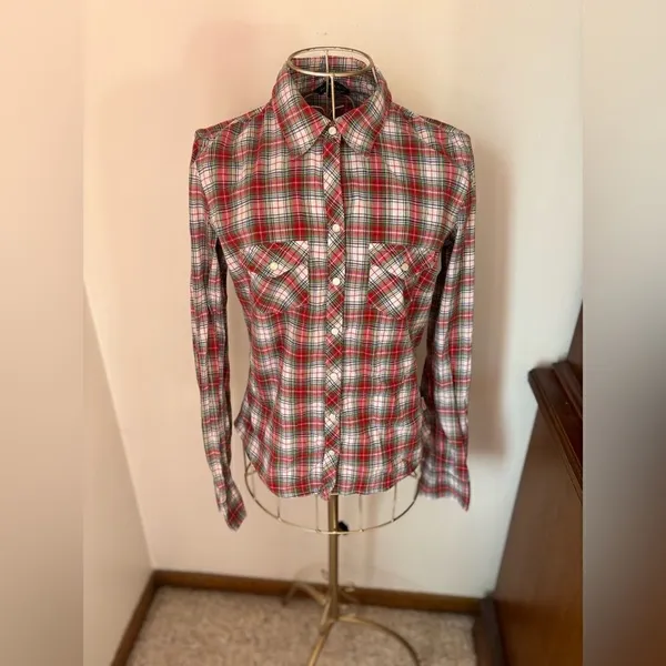 Abercrombie & Fitch Vintage Y2K Plaid Snap Front Shirt Size S Red - Image 2