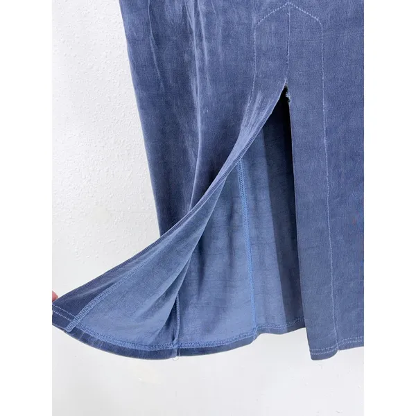Vintage Poorboy Maxi Skirt Blue Ribbed Knit Back Slit S - Image 6