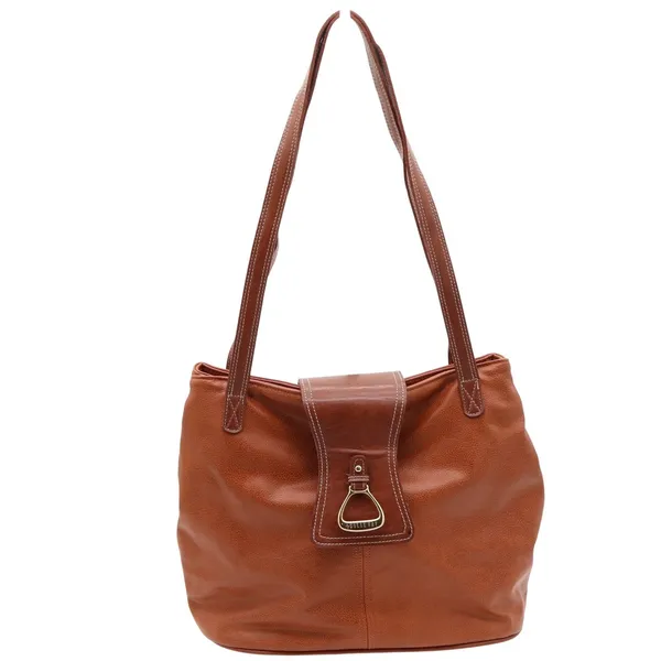 Leslie Fay Shoulder Bag Womens Medium Brown Leather Stirrup Hardware Good - Image 2