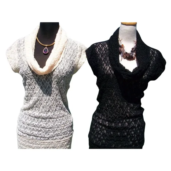Cache Cream Stretch Lace Pucker Body Hugging Top Tunic New Dress $98 NWT Sz L - Image 6