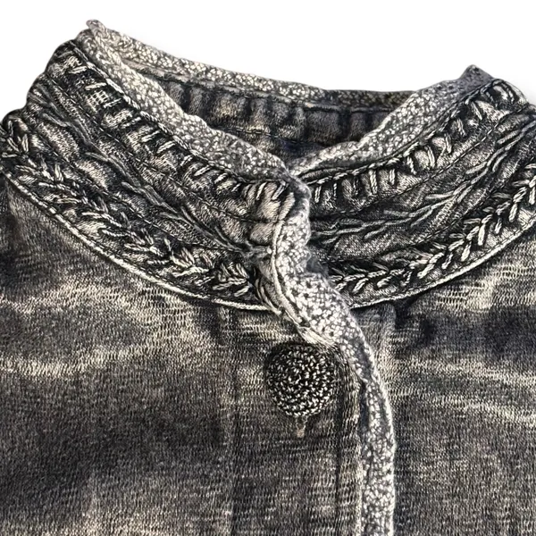 Vintage Gray Embroidered‎ Beaded Mandarin Collar Boho Vest Artisan Western Layer - Image 4
