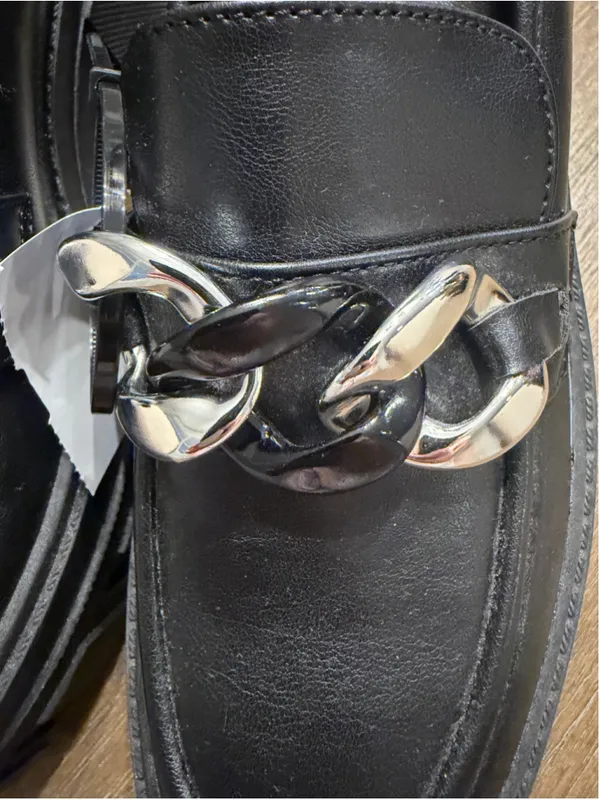 J.F. J.Ferrar Black Loafers with Silver Chain Detail, Size 6 - Image 6