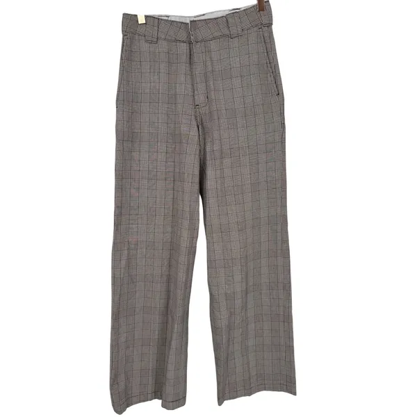 Dickies Womens Brown Glen Plaid Wide Leg Trouser Pants Size 0R Preppy Grunge - Image 5