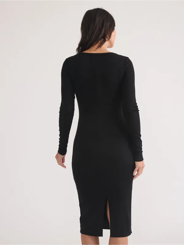 Marine Layer Lexi Rib Long Sleeve Midi Black Dress - Image 5
