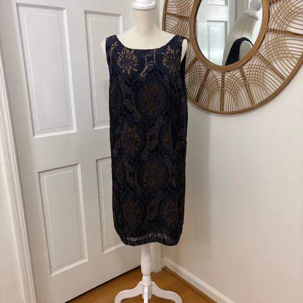 LOFT Velvet Burnout Shift Dress L Wedding Guest Sheer Overlay Evening Chic NWT - Image 3