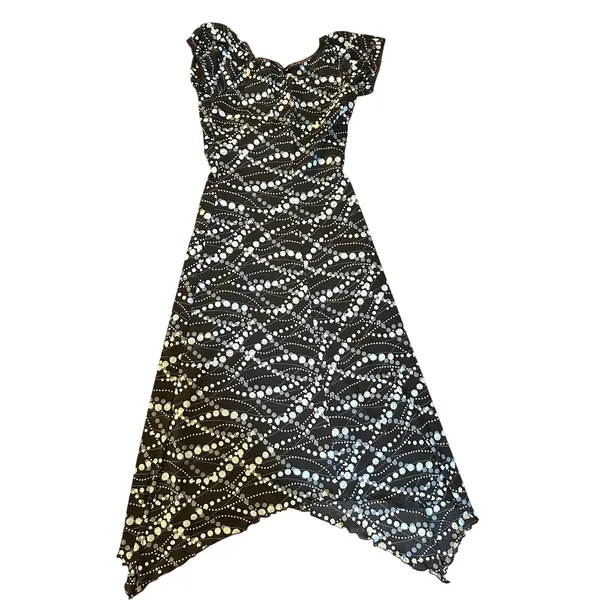 VTG Windsor Dress Mesh Polka Dot Midi Sz.Small Black Asymmetrical Hem Whimsigoth - Image 2