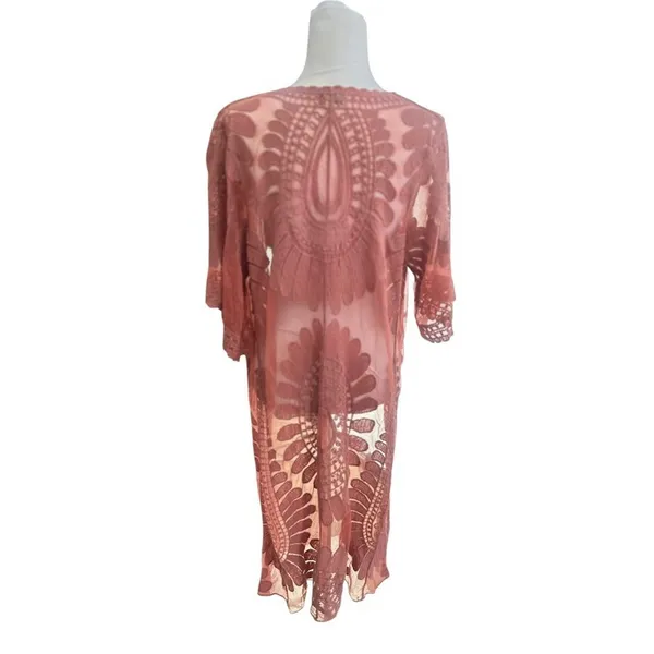 Rebellion Womens Cardigan Small‎ Rose Pink Lace Duster Robe Beach Cover Festival - Image 6