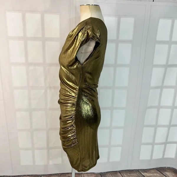 Grace Karin gold one shoulder side ruched cocktail dress size small - Image 5