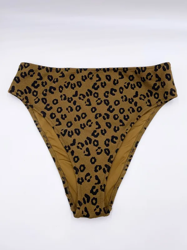 Aerie Scoop Neck High Cut Cheeky Bikini Set Size XL Leopard Print Ribbed Knit - Image 6