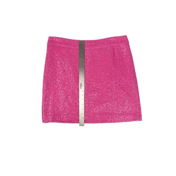 LOFT Hot Pink Barbie Sequin Mini Dress Skirt‎ Wool Blend Size 8 - Image 4