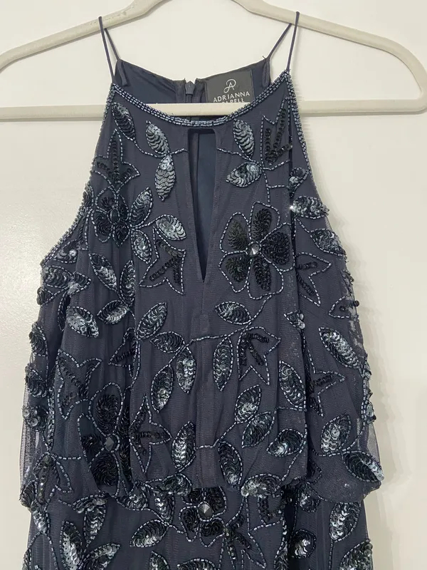 Adrianna Papell Halter Floral Sequin Maxi Prom Gown Blue NEW - Image 2