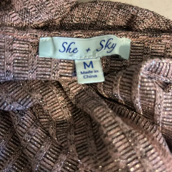 She + Sky Women Pullover Knit Crop Sweater SZ M Multicolor Metallic Oversized - Image 8