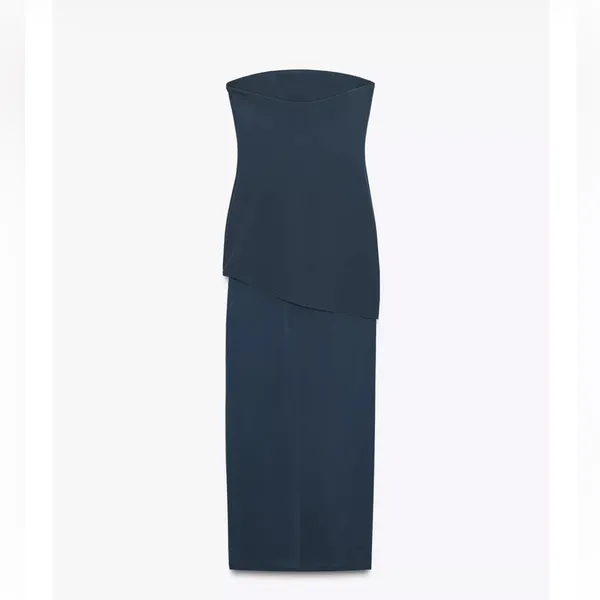 Zara NWT navy blue drop waist combination midi dress - Image 8