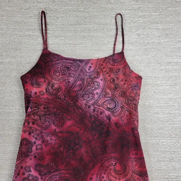 My Michelle Asymmetrical Slip Dress Large Red Glitter Y2K Paisley Fairy Grunge - Image 4