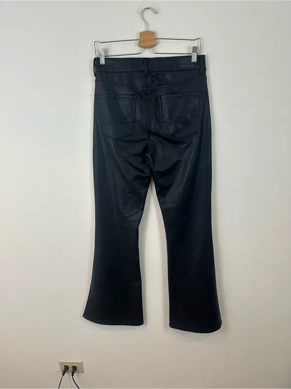 American Eagle Black Faux Leather Super High Rise Flare Pants Size 8 Women's - Image 4