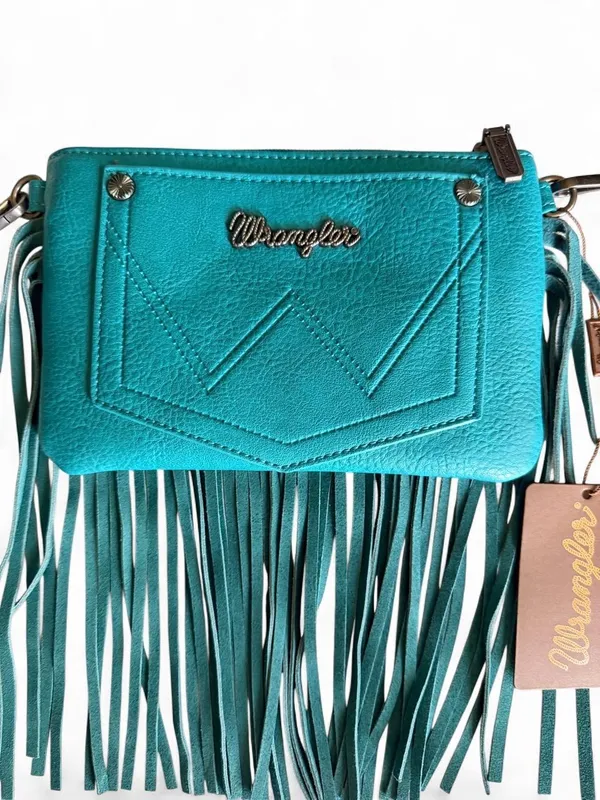 NWT Wrangler Turquoise Tooled Fringe Crossbody Bag - Image 7