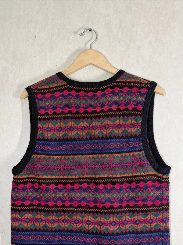 Erika Classics Women’s Vintage 90s Ramie Cotton Cardigan Vest in Fair Isle M - Image 5