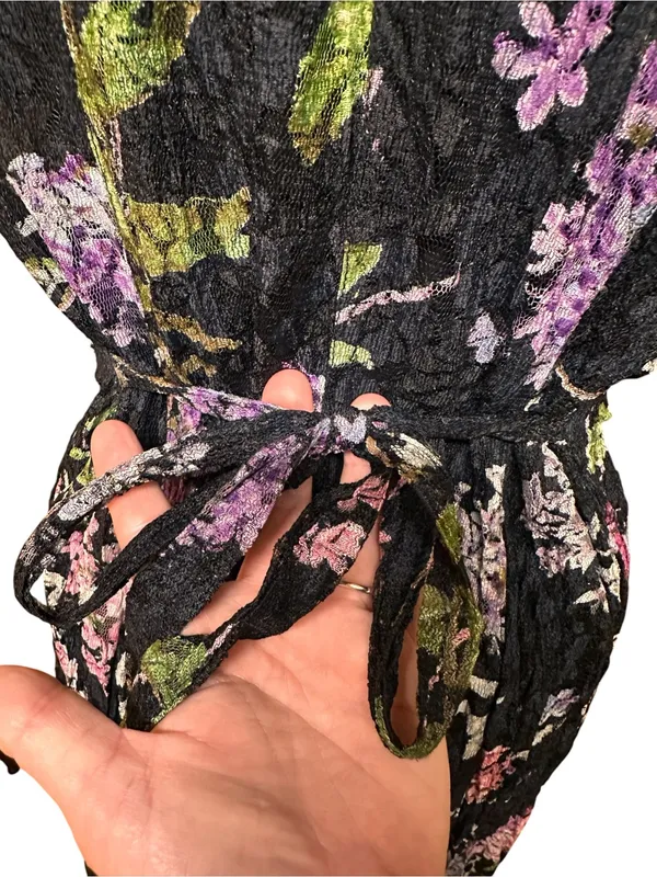 Olivia Floral Black Lace Slip Midi Dress Size M 90s Vintage - Image 6