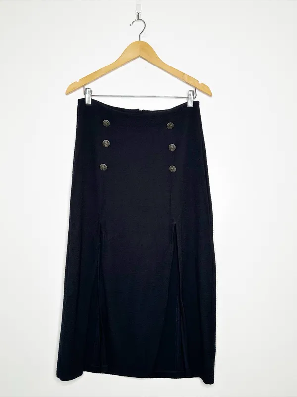 Maeve Anthropologie Black Dual Split Button Front Sailor Midi Skirt Size 8 - Image 2