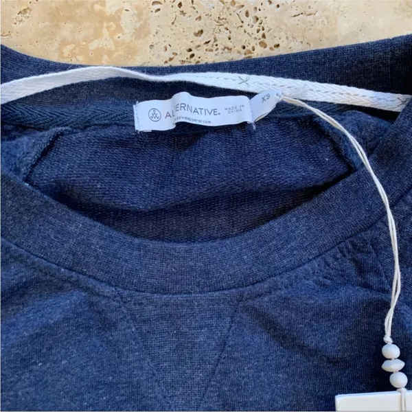 Alternative Terry Quilted Pullover Blue XS S Knit Sweatshirt Crew Neck - Image 7