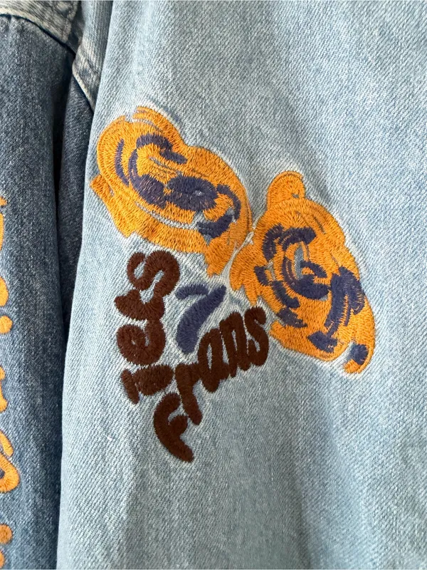 iets frans Blue Denim Embroidered Varsity Jacket Size XS - Image 13