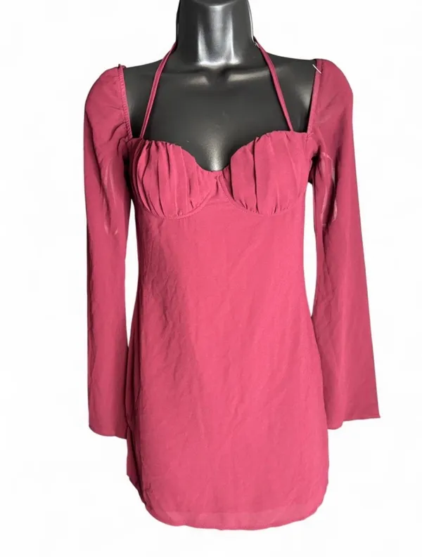 White Fox Long Sleeve Mini Dress Wine size XS - Image 2