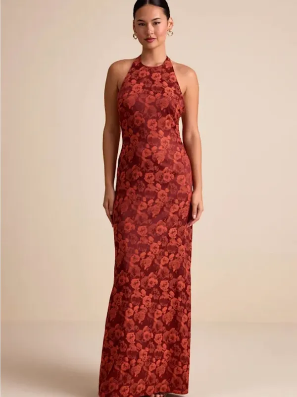 Lulu's Rust Red Floral Halter Maxi Dress - Image 2