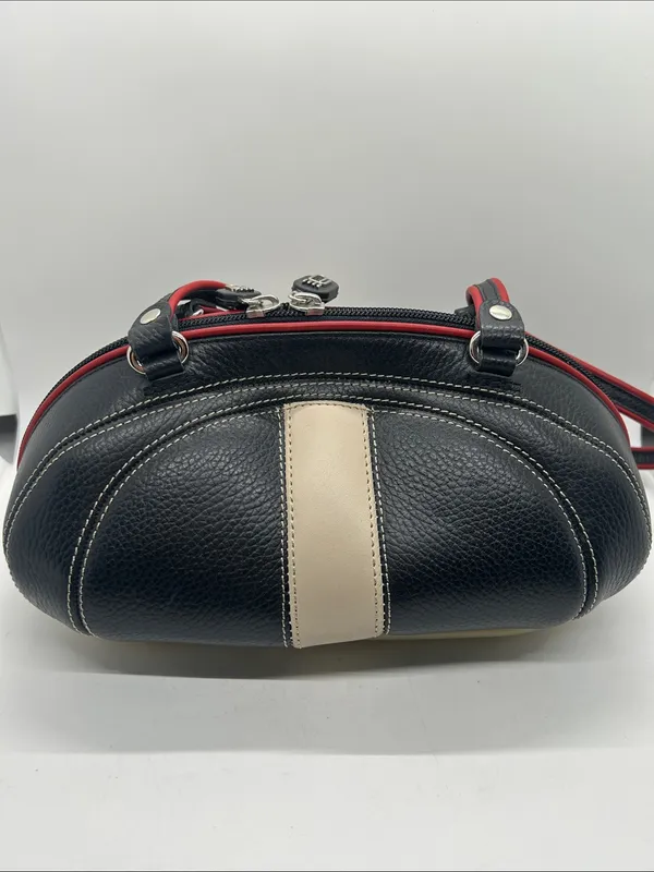 ALALUNA Vintage Retro Rare Black/Cream Leather Molded Base Shoulder Bag Purse 🌺🌺 - Image 2