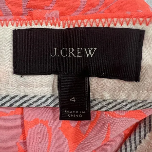 J. Crew Neon‎ Orange Floral Print Mini Shorts Size 4 Style A6066 High Rise - Image 4