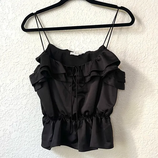 Topshop‎ Ruffle Detail Black Cami Blouse Size 6 - Image 7