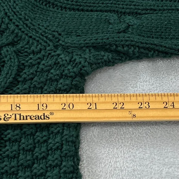 Lands End Drifter Womens M 10-12 Cotton Cable Knit Roll Neck Sweater Dark Green - Image 8