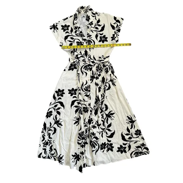 Miou Muse Beige/Black Floral Button-Front Collared Midi dress Size Medium - Image 4