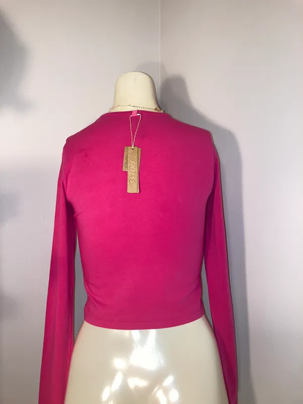SKIMS NWT Cropped Long Sleeve T-Shirt Top AP-LGS-1370 Raspberry 2X - Image 4