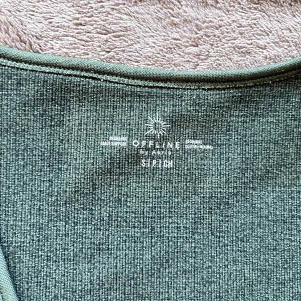 Aerie Offline Ribbed V Neck Sports Bra Tank Top Green Size Small - Image 2