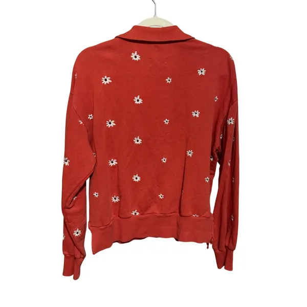 Lou & grey Coral‎ Daisy Embroidered Quarter Zip Sweatshirt Size S - Image 2