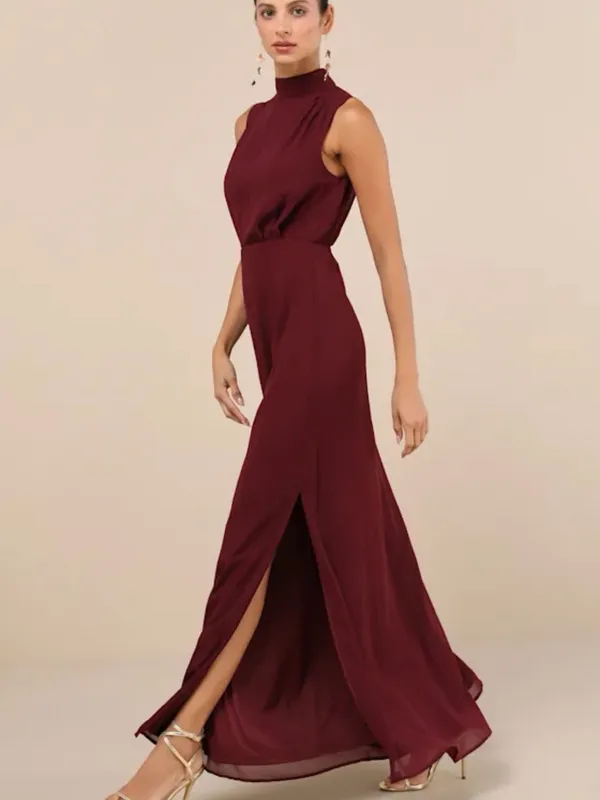 Lulu’s Plum Chiffon Sleeveless Mock Neck Maxi Dress NWT XL - Image 3