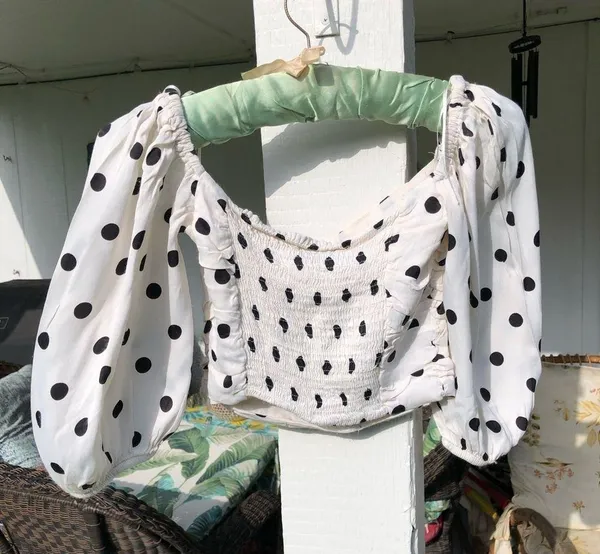 ZARA CROPPED POLKA DOT RUCHED BLOUSE TOP S - Image 7