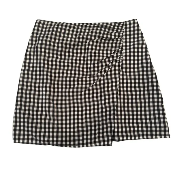 Hollister Poplin Gingham Mini Skirt Women's Medium Black White Checks‎ Preppy - Image 5
