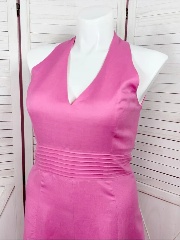 Jessica Howard Linen Blend Pleat Waist‎ Open Back Halter Maxi Dress Pink 14 - Image 5