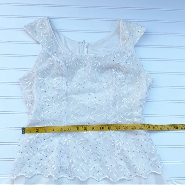 Poly USA Maxi Dress Large‎ White Embroidered Sequin Cap Sleeve Formal Gown 2308 - Image 9