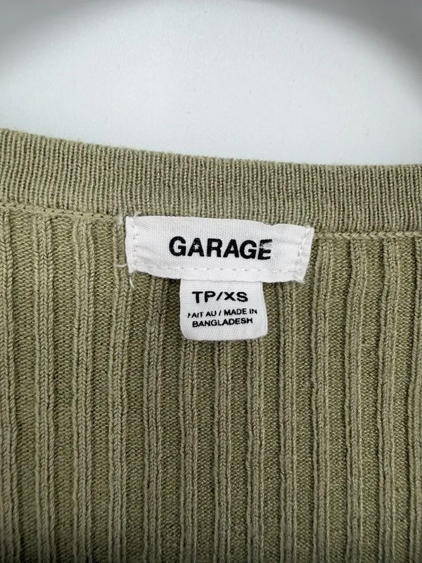 Garage Colorblock‎ Ribbed Crop Top Sage Green Cream XS Y2K - Image 3