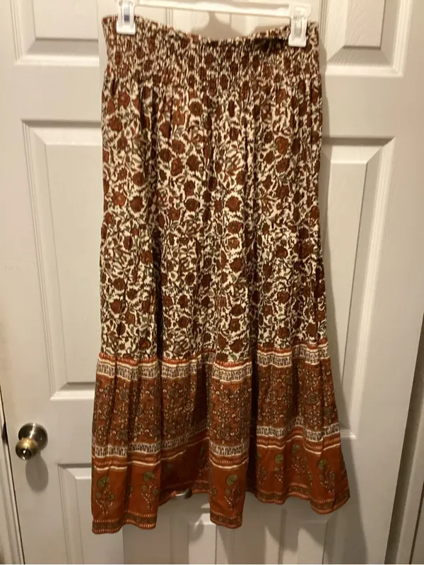 Faherty Rust Floral Tiered Maxi Skirt - Image 3