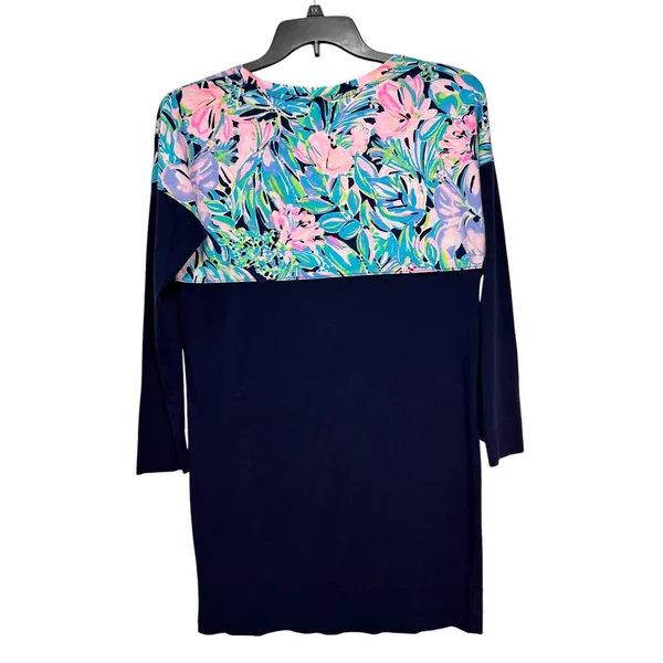 Lilly Pulitzer‎ Etta Dress Navy Blue Floral Pima Cotton Long Sleeve Shift Small - Image 6