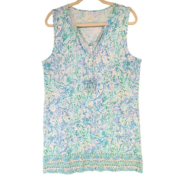Lilly Pulitzer Johana Cover Up Swim Dress Womens L Surf Blue Sea Life Beachcore - Image 2
