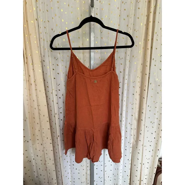 Rip Curl Juniors Rust 100% Cotton Crinkle Gauze Spaghetti Strap Dress XS - Image 2