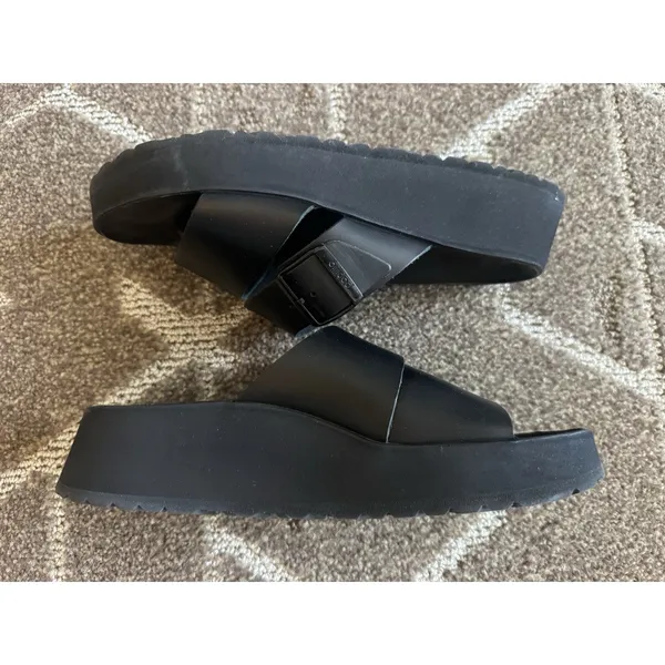 Papillio Birkenstocks Almina Black Leather Wedge Sandals Contoured Footbed 7 38 - Image 8